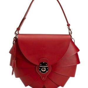 Boldrini Red Leather Selleria Opera Shoulder fan Bag with Gold Clasp